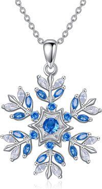 wholesale 925 Sterling Silver Snowflake Blue Crystal Pendant Necklace for Women Winter Holiday s-Blue Snowflake
