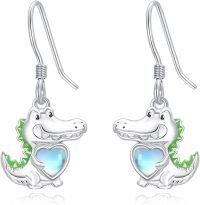 wholesale Gold 925 Sterling Silver Alligator Heart Moonstone Drop Earrings for Women-Alligator