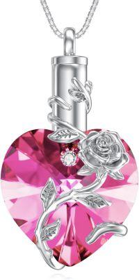 wholesale 925 Sterling Silver Birthstone Heart Rose Flower Urn Necklace for Ashes Memorial Jewelry-10-Oct-Tourmaline
