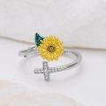 wholesale Sunflower Ring 925 Sterling Silver Cross Sunflower Open Ring Adjustable Faith Religious Christian Jewelry Christmas Birthday Gifts For Women Mom Wife Daughter Sister Friend -0-2