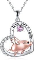 wholesale TOUPOP 925 Sterling Silver Cute Animal Necklace Pig/horse/unicorn Pendant Necklace I Love You Forever Necklace Heart Pendant Necklace Fashion Jewelry For Women Wife Daughter -0-0