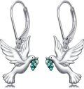 wholesale 925 Sterling Silver Dove with Olive Branch Drop Earrings Leverback s for Women-0-0