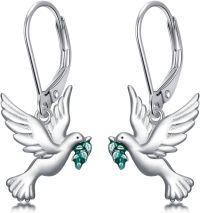 wholesale 925 Sterling Silver Dove with Olive Branch Drop Earrings Leverback s for Women-Peace Dove