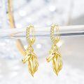 wholesale Gold 925 Sterling Silver Hypoallergenic Unicorn Head Dangle Hoop Earrings for Women-0-1