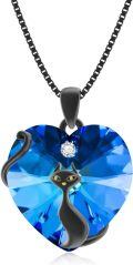 wholesale 925 Sterling Silver Blue Crystal Cat Heart Pendant Necklace s for Women and Girls-0-0