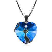 wholesale 925 Sterling Silver Blue Crystal Cat Heart Pendant Necklace s for Women and Girls-Cat