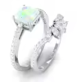 TOUPOP Sterling Silver Moissanite Opal Wedding Ring Set For Women-0-2