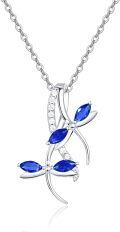 wholesale 925 Sterling Silver Blue Sapphire Dragonfly Pendant Necklace with Cubic Zirconia Accents and Extender Chain (30)-0-0