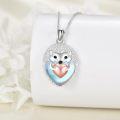 wholesale 925 Sterling Silver Heart-Shaped Pendant with Hedgehog and Pink Stone Necklace-0-3
