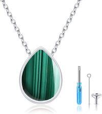 wholesale 925 Sterling Silver Teardrop Malachite Cremation Keepsake Jewelry Box Funnel and Spoon Set for Ashes Memorial Urns Holder Pendant Necklace Gift for Women Men-Malachite