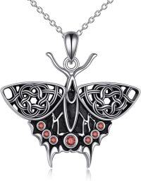 wholesale 925 Sterling Silver Red CZ Celtic Knot Butterfly Pendant Necklace for Women-Moth