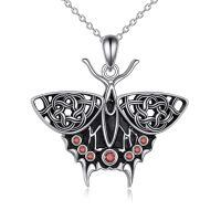 wholesale 925 Sterling Silver Red CZ Celtic Knot Butterfly Pendant Necklace for Women-Moth