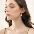 TOUPOP 14K Gold Plated Sterling Silver Round Natural Jade Earrings-0-1