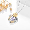 wholesale 925 Sterling Silver Sunflower Heart Pendant Necklace Two Tone You Are My Sunshine Crystal-0-1