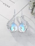 wholesale 925 Sterling Silver Peacock Feather Moonstone Leverback Dangle Drop Earrings for Women-0-2
