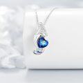 wholesale 925 Sterling Silver Dolphin Heart Blue Crystal Pendant Necklace - Ocean Wave Design s for Women-0-3