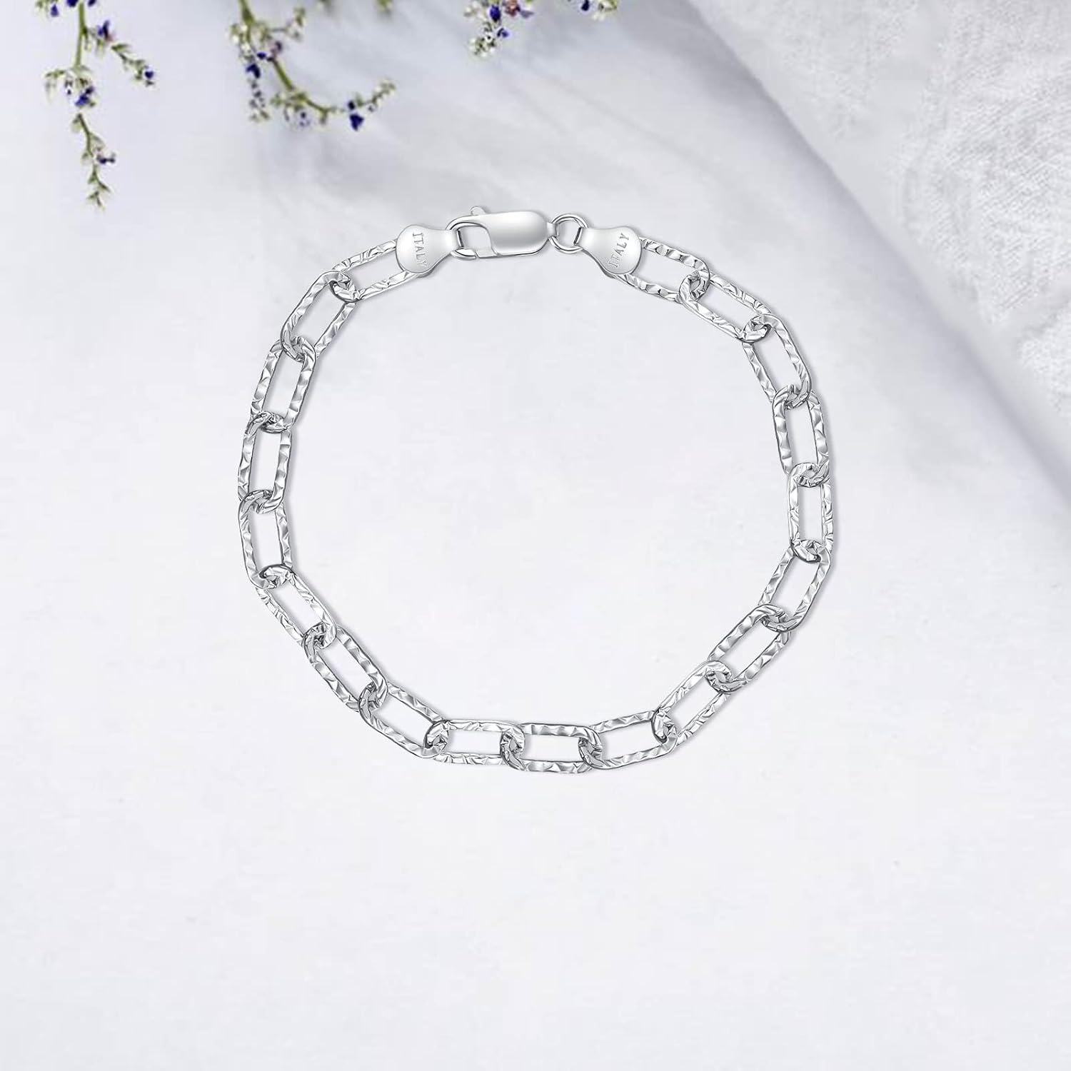 925 Sterling Silver Link Chain Bracelet with Lobster Claw Closure - Made in Italy-0-6