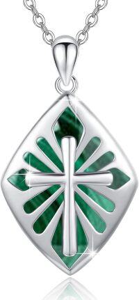 wholesale 925 Sterling Silver Green Stone Leaf Design Pendant Necklace-Malachite Cross Necklace