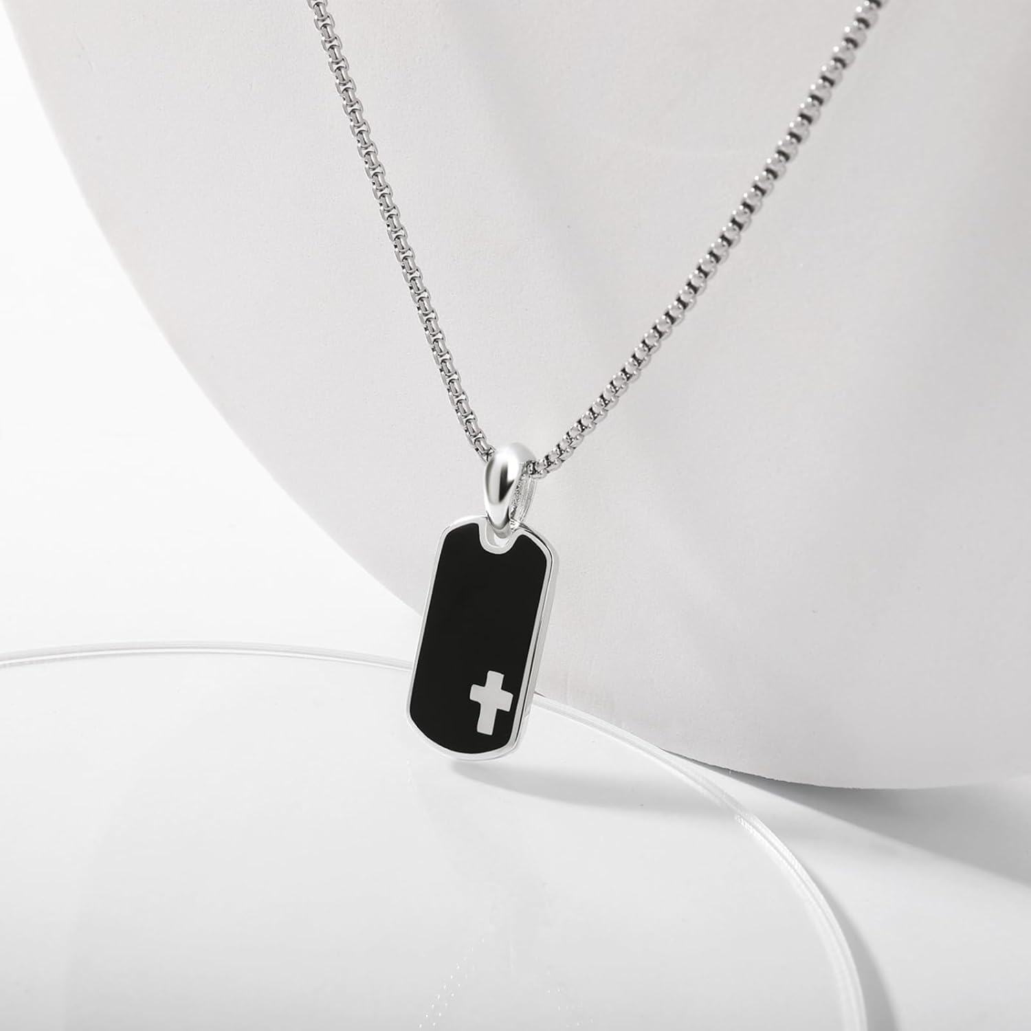 Stainless Steel Sterling Silver Dog Tag Pendant Necklace 22 +2 -0-2