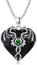 wholesale 925 Sterling Silver Green Crystal Heart Dragon Pendant Necklace Jewelry-0-0