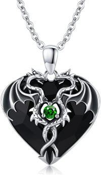 wholesale 925 Sterling Silver Green Crystal Heart Dragon Pendant Necklace Jewelry-Green