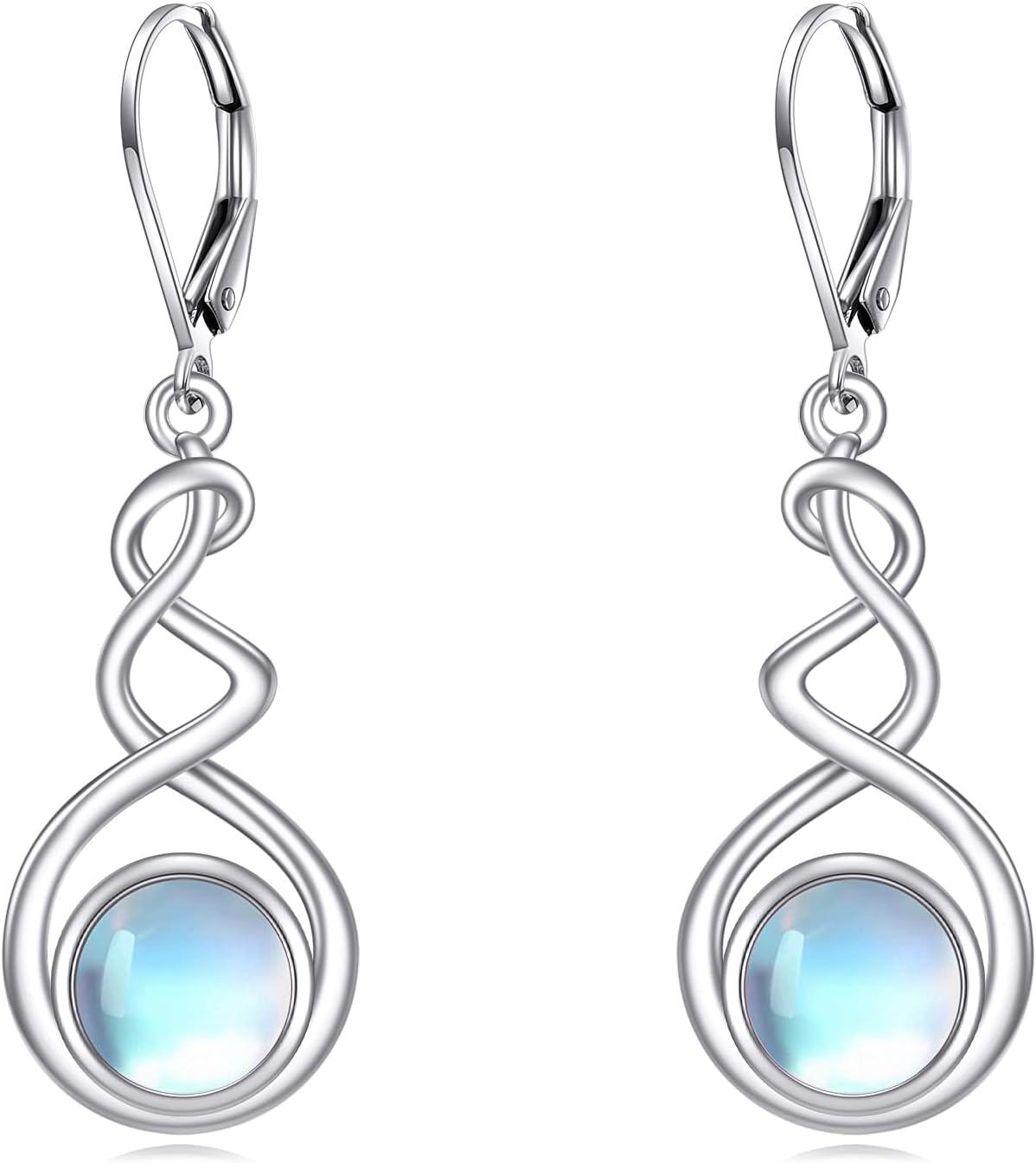 925 Sterling Silver Rainbow Moonstone Spiral Drop Earrings Gift for Her-0-0