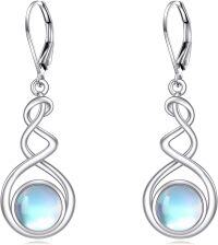 wholesale Sterling Silver Spiral Dangle Earrings with Black Onyx Peridot Pink Cat Eye Lapis Lazuli Turquoise Moss Agate Moonstone Amethyst Mustard Seed Leverback Jewelry Gifts for Women Teens-Moonstone Earrings