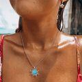 wholesale 925 Sterling Silver Sun Turquoise Pendant Necklace Genuine Gemstones Western  for Women-0-2