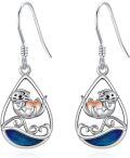 wholesale 925 Sterling Silver Teardrop Otter Heart Drop Dangle Hook Earrings for Women Girls  4cm Length-0-0
