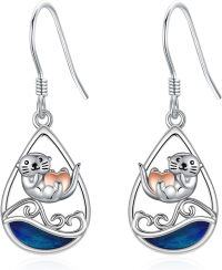 wholesale 925 Sterling Silver Teardrop Otter Heart Drop Dangle Hook Earrings for Women Girls  4cm Length-Otter Wave Dangle Earrings
