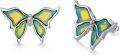 wholesale Sterling Silver Green Opal Butterfly Stud Earrings 12x20mm for Women Gift-0-0