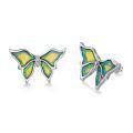 wholesale 925 Sterling Silver Green Created Opal Butterfly Stud Earrings For Women-0-0