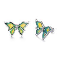 wholesale 925 Sterling Silver Green Created Opal Butterfly Stud Earrings For Women-Green