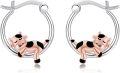 wholesale 925 Sterling Silver Cartoon Cow Hoop Earrings - Adorable Farm Animals  for Girls and Women-0-0