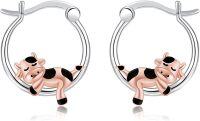 wholesale 925 Sterling Silver Cartoon Cow Hoop Earrings - Adorable Farm Animals  for Girls and Women-Cow