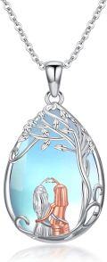wholesale 925 Sterling Silver Blue Moonstone Family Tree Pendant Necklaces for Women Girls Mothers Day Gift-0-0