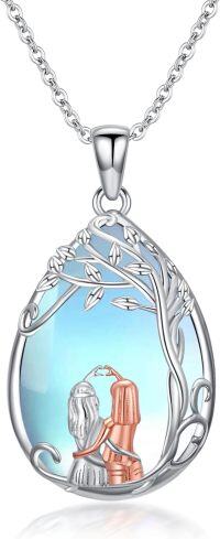 wholesale 925 Sterling Silver Blue Moonstone Family Tree Pendant Necklaces for Women Girls Mothers Day Gift-Sister 2-Tree of Life
