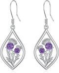 wholesale 925 Sterling Silver Scottish Thistle Dangle Earrings with Purple CZ Stones for Women Gifts-0-0