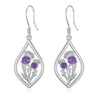 wholesale 925 Sterling Silver Thistle Earrings Wholesale With Purple Gemstones In Tear Drop Design-Scottish Thistle B