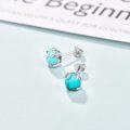 wholesale 925 Sterling Silver Turquoise Stud Earrings 6mm Round Gemstone  for Women-0-2