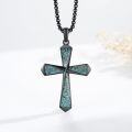 wholesale 925 Sterling Silver Black Plated Turquoise Inlay Cross Pendant Necklace for Men Religious s-0-5