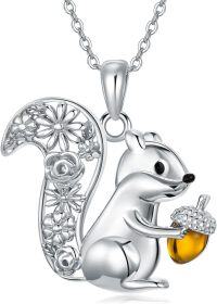 wholesale 925 Sterling Silver Acorn Squirrel Charm Necklace for Women Girls Gifts Jewelry Accessories-Squirrel
