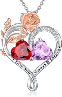 wholesale Sterling Silver Rose Quartz Heart Birthstone Necklace for Women Valentine s Day Gift-01-06-Jan-Jun Birthstones