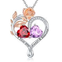 wholesale 925 Sterling Silver Rose Quartz Heart Birthstone Necklace for Women Valentine s Day Gift-01-06-Jan-Jun Birthstones