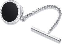 wholesale 925 Sterling Silver Black Onyx Round Tie Clips Freemason Norse  for Men-Black Onyx