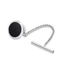 wholesale 925 Sterling Silver Black Onyx Round Tie Clips Freemason Norse  for Men-Black Onyx