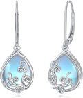 wholesale 925 Sterling Silver Teardrop Blue Opal Swirls Filigree Leverback Earrings-0-0