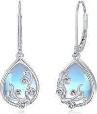 wholesale 925 Sterling Silver Teardrop Blue Opal Swirls Filigree Leverback Earrings-Filigree Moonstone