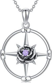 wholesale 925 Sterling Silver Birthstone Flower Necklace Compass Pendant for Women-06-Jun-Rose