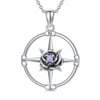 wholesale 925 Sterling Silver Birthstone Flower Necklace Compass Pendant for Women-06-Jun-Rose